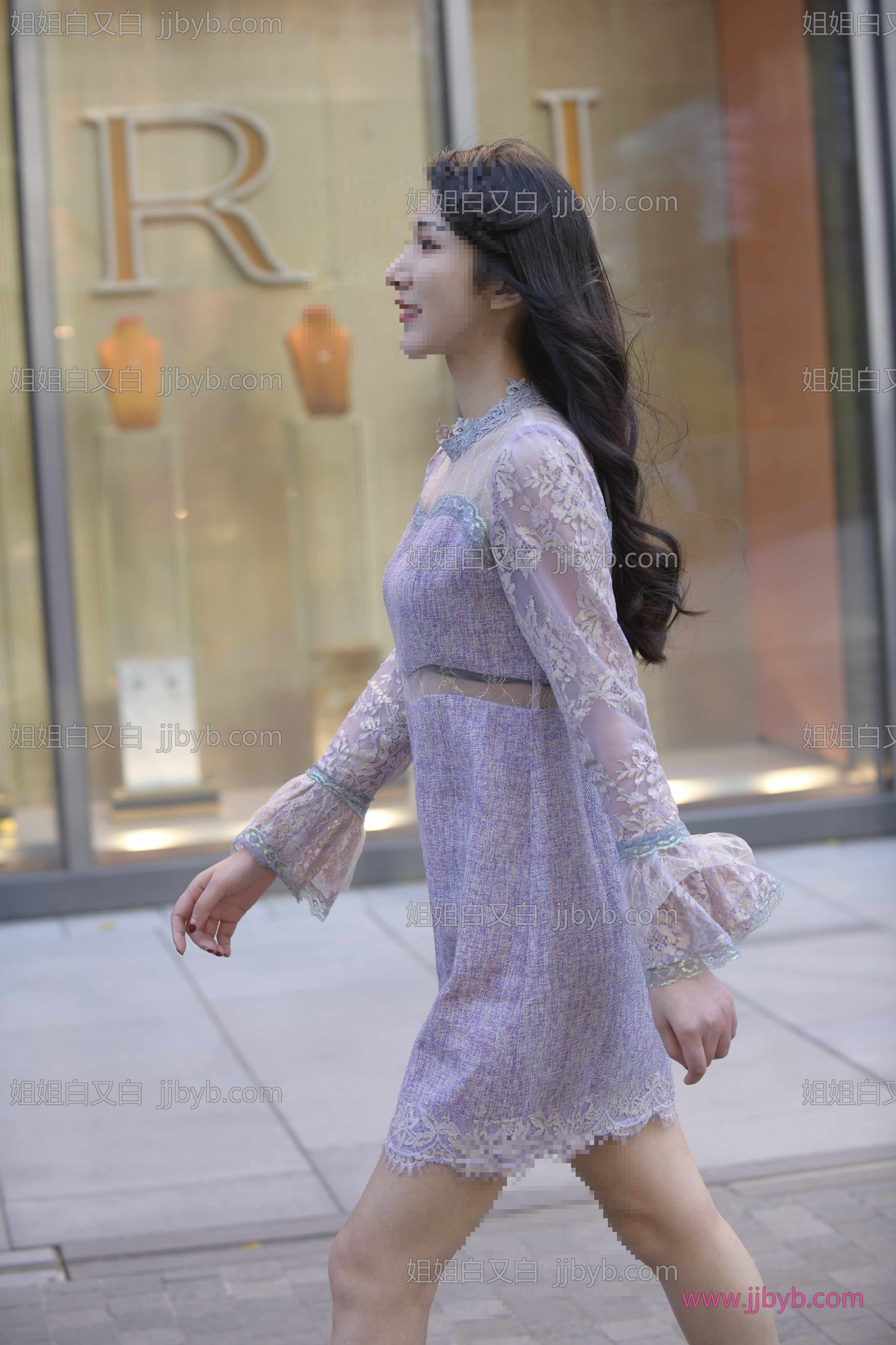 高清写真集，画质细腻｜街拍美女·裙装·紫色裙小姐姐-姐姐白又白